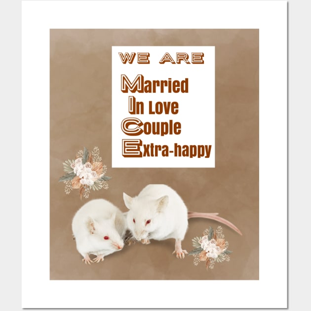 We Are Mice: Married-In Love-Couple-Extra-happy: Cute Mice Wedding Couple Wall Art by S.O.N. - Special Optimistic Notes 